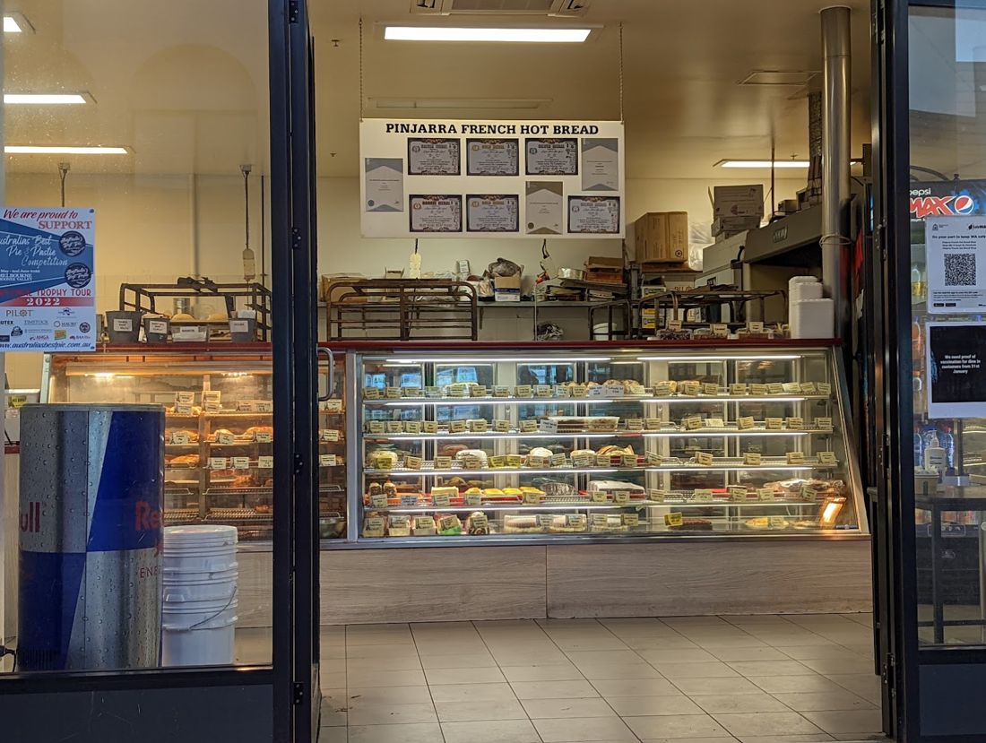 Inside the bakery, cabinets full
