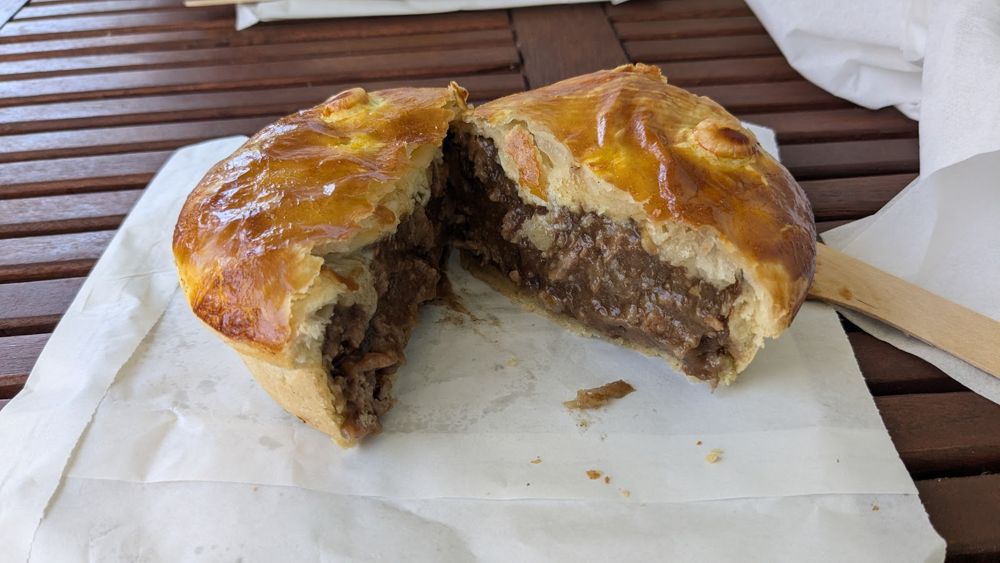 Homemade meat pie cut open